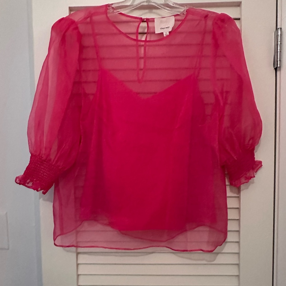 Cinq à Sept Vibrant Red Sheer Blouse